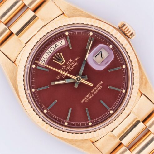1803 Day-Date (Oxblood Stella dial / perfect and unpolished / caseback sticker)