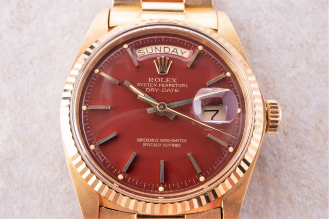 1803 Day-Date (Oxblood Stella dial / perfect and unpolished / caseback sticker) – Bild 3