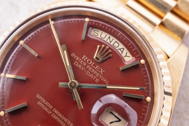 1803 Day-Date (Oxblood Stella dial / perfect and unpolished / caseback sticker) – Bild 4