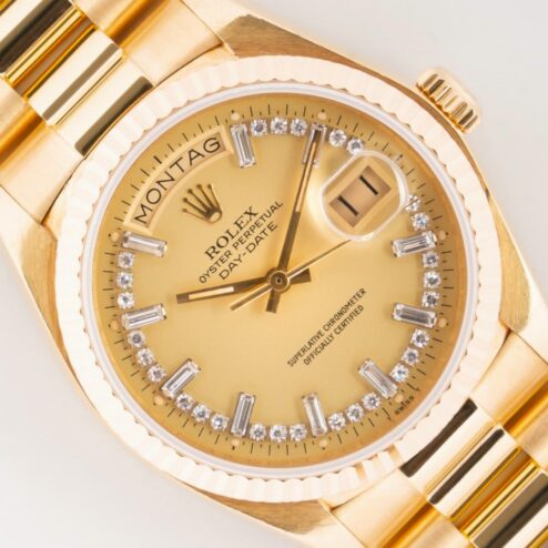 18038 Day-Date 36 (thick case version / lemon diamond baguette string dial)