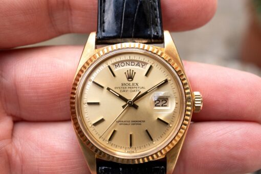1803 Day-Date (golden pie-pan sunray / 18 carat rolex buckle and rolex croco) – Bild 2