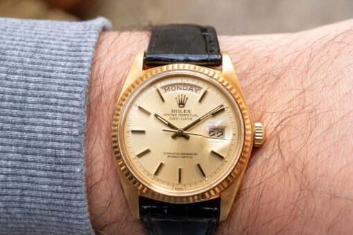 1803 Day-Date (golden pie-pan sunray / 18 carat rolex buckle and rolex croco) – Bild 3