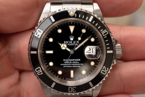16610 Submariner Date (unpolished / super patina / caseback sticker / box & papers – Bild 3