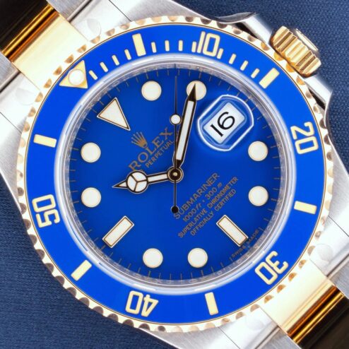 116613LB Submariner Date (very rare blue dial / Stella like / unworn with stickers / full set)