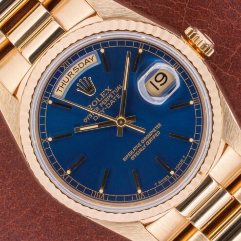 18238 Day-Date (wonderful blue dial / box papers / LC100 Germany)