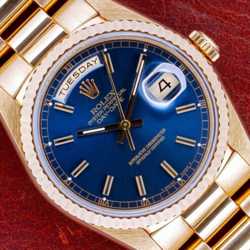 18238 Day-Date (rare blue cushion dial / unpolished / full set from 1990)