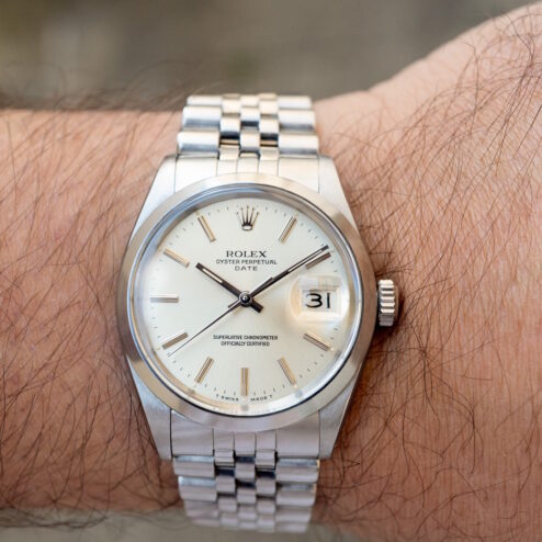 Alternative view of 1500 Date (from 1966 / grey sunray dial / 62510H jubilee bracelet)