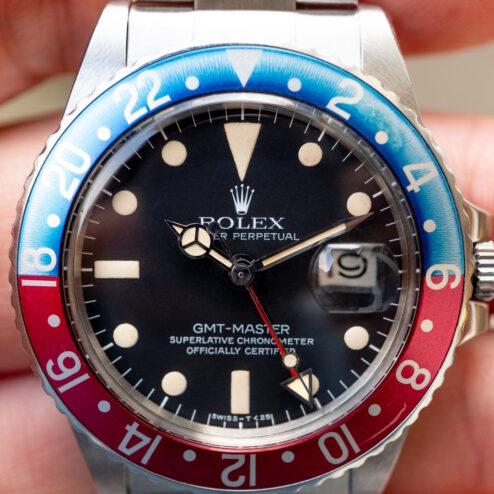 Alternative view of 1675 GMT-Master (MAXI Dial / wonderful patina / super cool faded redback inlay)