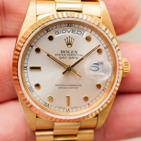 Alternative view of 18038 Day-Date (super rare silver pinball dial / unpolished perfect / full set)