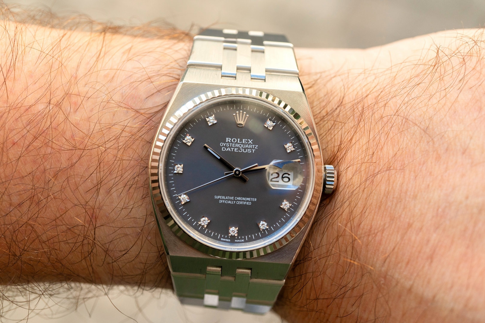 17014 Datejust Oysterquartz (very rare grey diamond dial / full set / top watch) – Bild 3