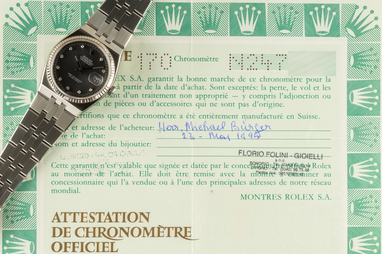 17014 Datejust Oysterquartz (very rare grey diamond dial / full set / top watch) – Bild 4