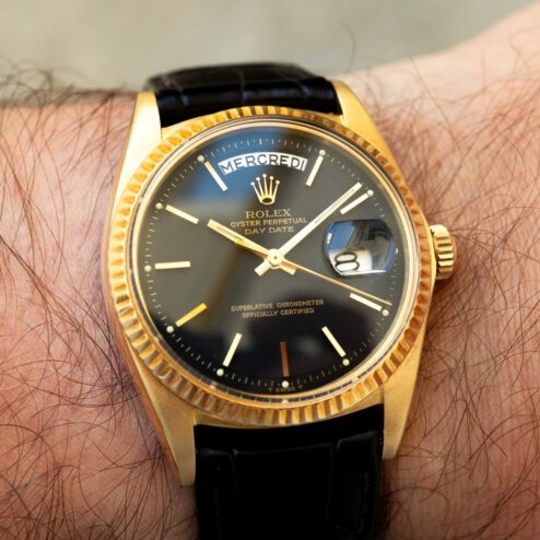 Alternative view of 1803 Day-Date (perfect black matte dial / 18 carat buckle / from 1971)