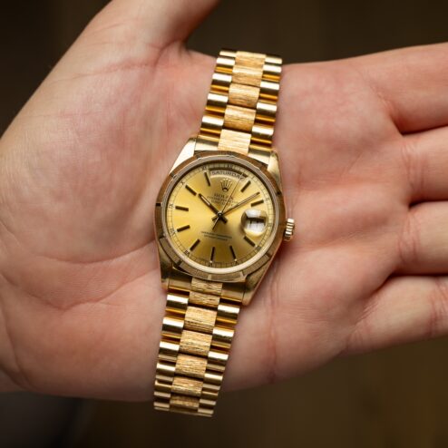 Alternative view of 18248 Day-Date (double quick bark finish / tropical dial / top top bracelet)