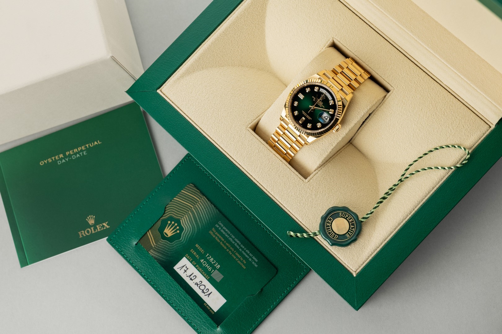 128238 Day-Date (green ombre dial / 2021 full set from Germany / top condition) – Bild 6