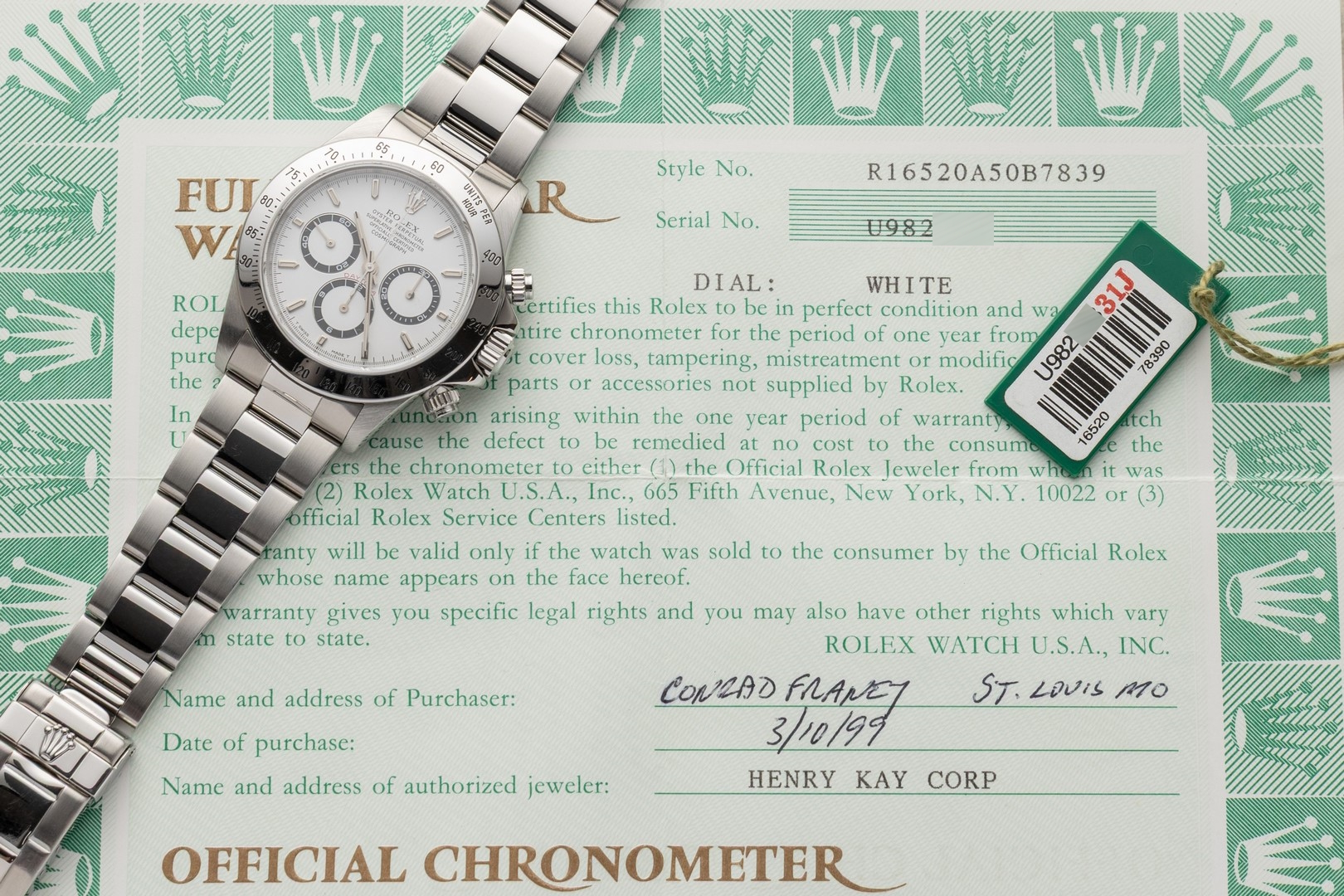 16520 Daytona (U series / full set / white dial / one of the last tritium ones) – Bild 4