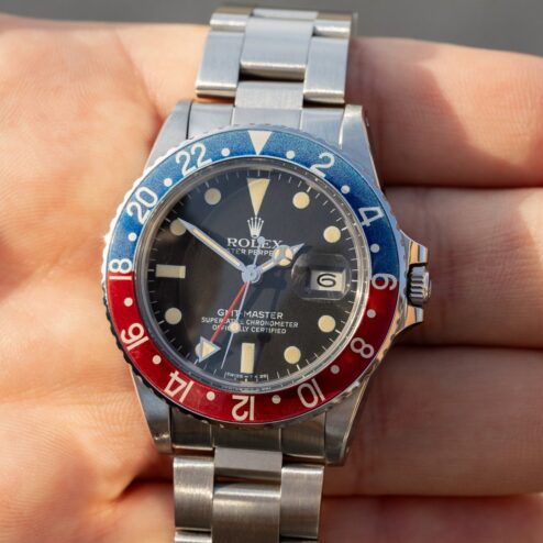 Alternative view of 16750 GMT-Master (matte dial / top case / top patina / box papers)