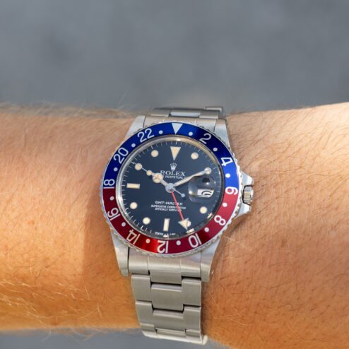 Alternative view of 16750 GMT-Master (crazy patina / perfect dial / pepsi inlay / from 1985)