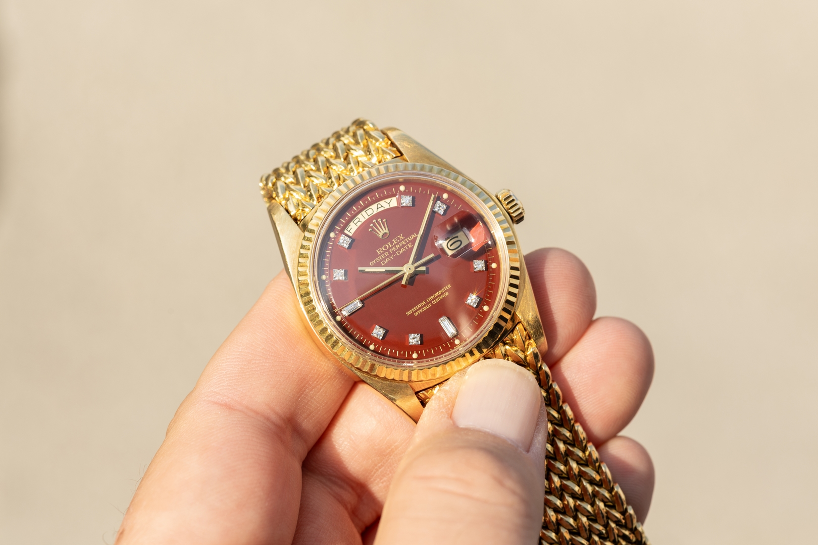 1803 Day-Date (Oxblood Stella / super rare woven bracelet / unpolished case / from my private collection) – Bild 2
