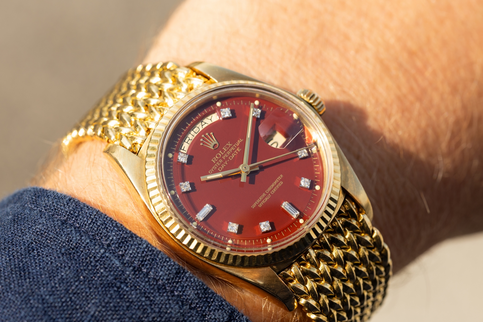 1803 Day-Date (Oxblood Stella / super rare woven bracelet / unpolished case / from my private collection) – Bild 3