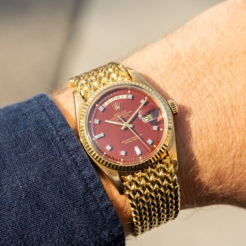 1803 Day-Date (Oxblood Stella / super rare woven bracelet / unpolished case / from my private collection) – Bild 4