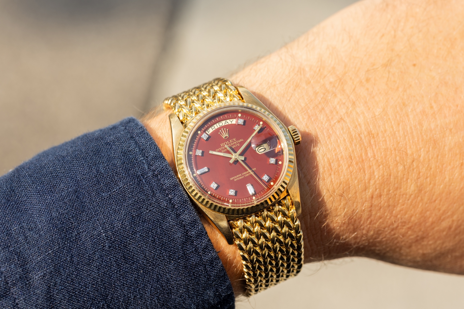 1803 Day-Date (Oxblood Stella / super rare woven bracelet / unpolished case / from my private collection) – Bild 4
