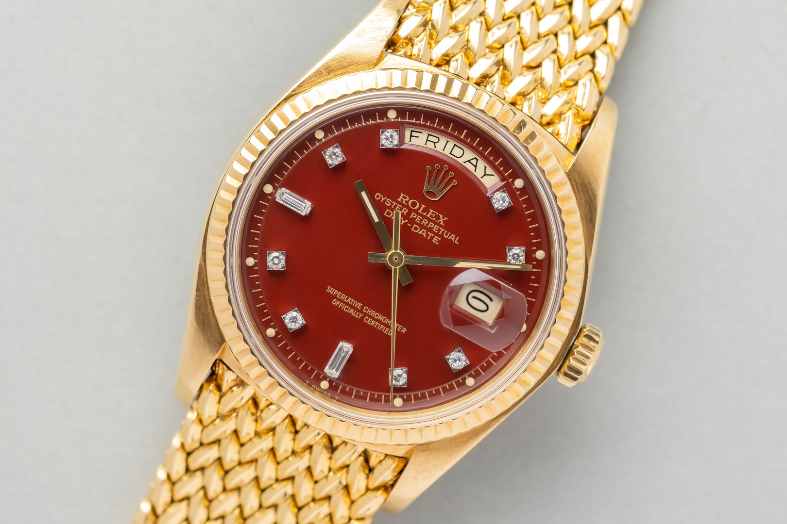 1803 Day-Date (Oxblood Stella / super rare woven bracelet / unpolished case / from my private collection) – Bild 5