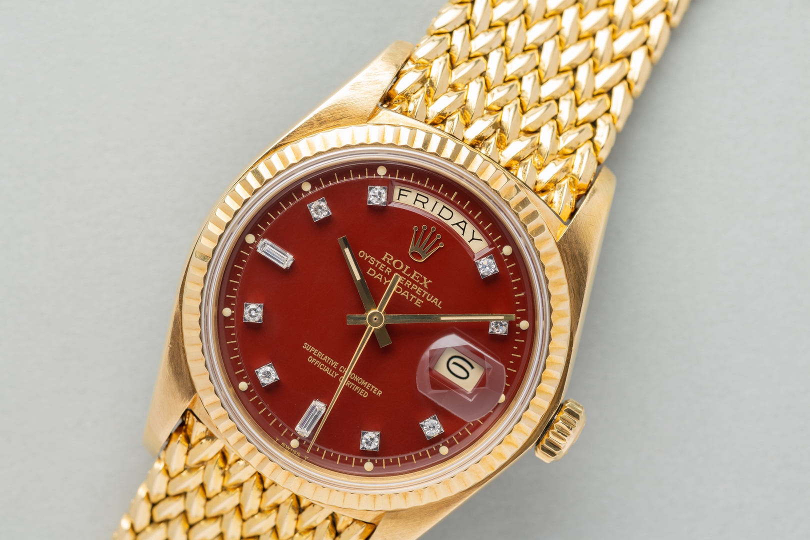 1803 Day-Date (Oxblood Stella / super rare woven bracelet / unpolished case / from my private collection) – Bild 7