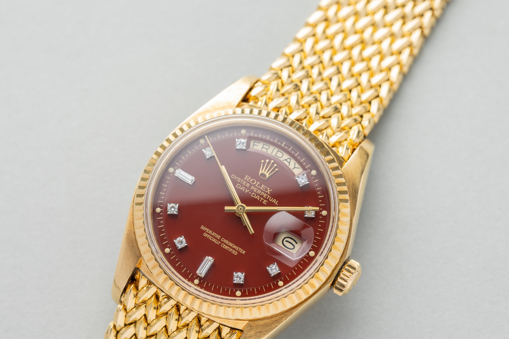 1803 Day-Date (Oxblood Stella / super rare woven bracelet / unpolished case / from my private collection) – Bild 8