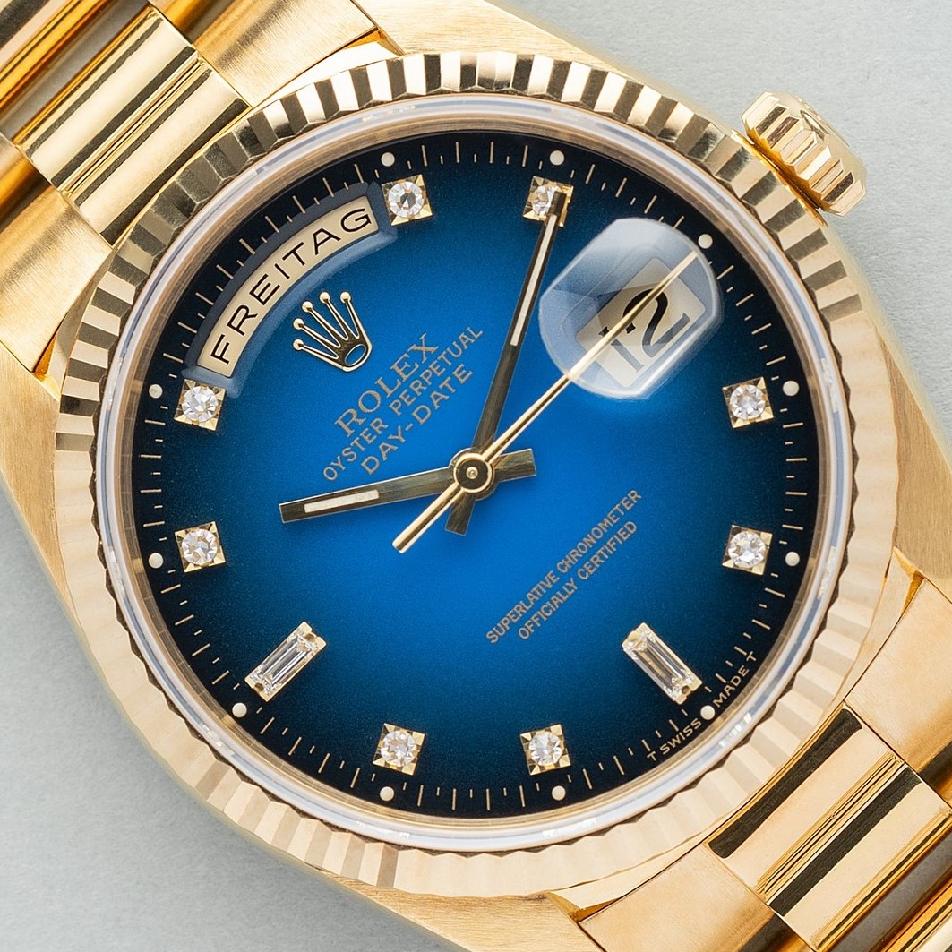 18238 Day-Date (excellent quality / blue vignette degrade dial / caseback sticker / LC100 full set)