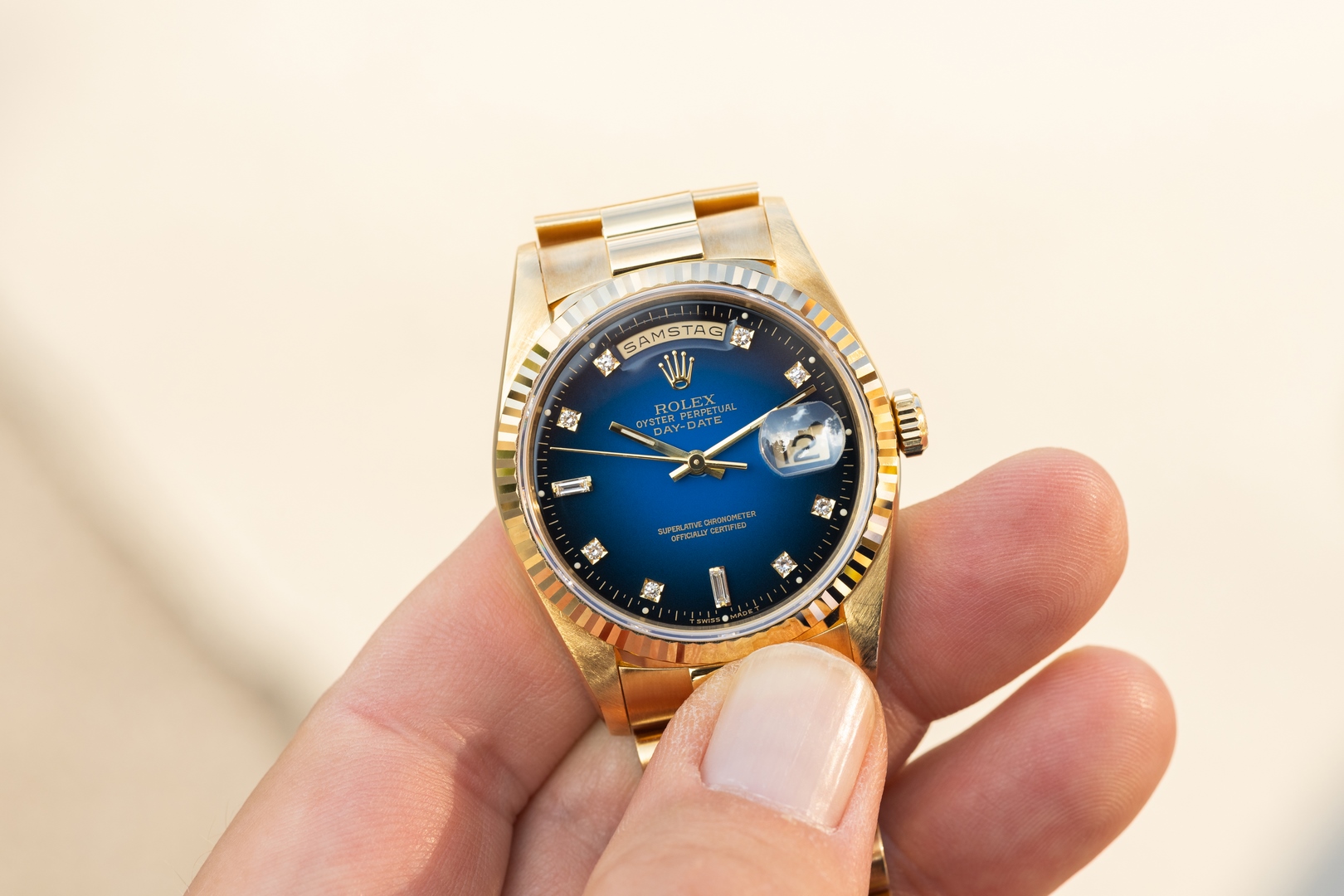 18238 Day-Date (excellent quality / blue vignette degrade dial / caseback sticker / LC100 full set) – Bild 2