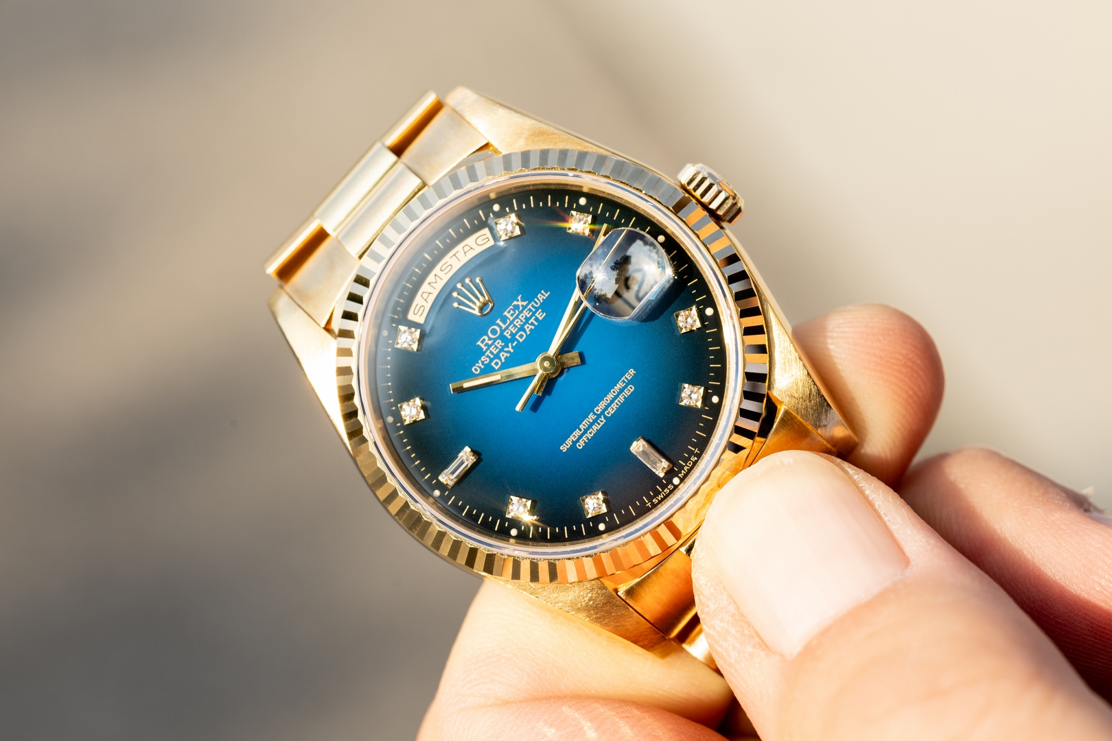 18238 Day-Date (excellent quality / blue vignette degrade dial / caseback sticker / LC100 full set) – Bild 3