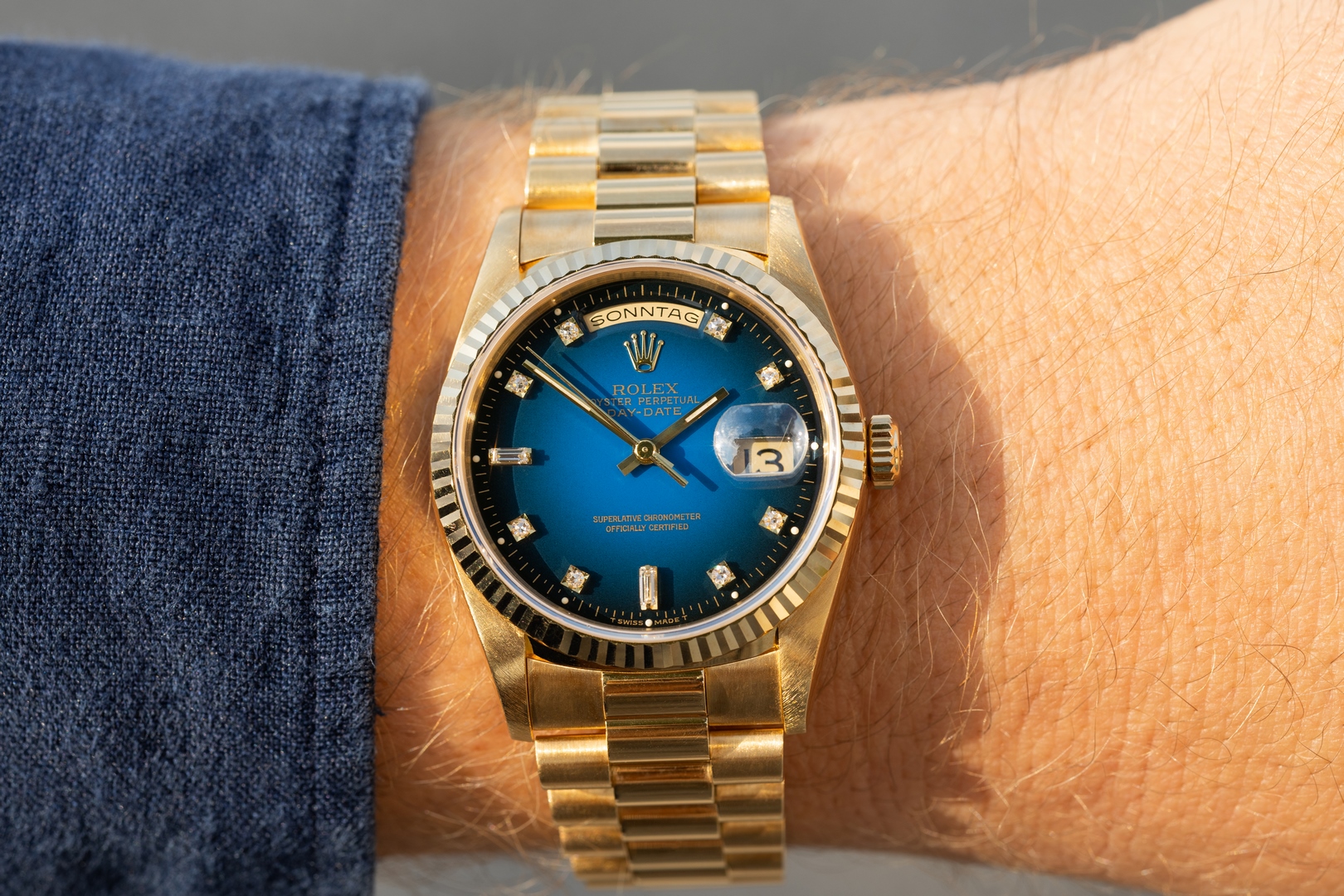 18238 Day-Date (excellent quality / blue vignette degrade dial / caseback sticker / LC100 full set) – Bild 4
