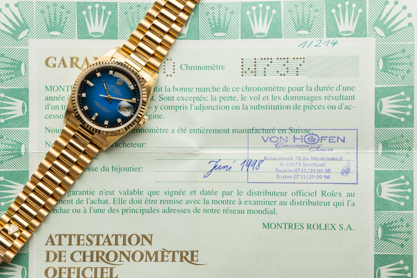 18238 Day-Date (excellent quality / blue vignette degrade dial / caseback sticker / LC100 full set) – Bild 5