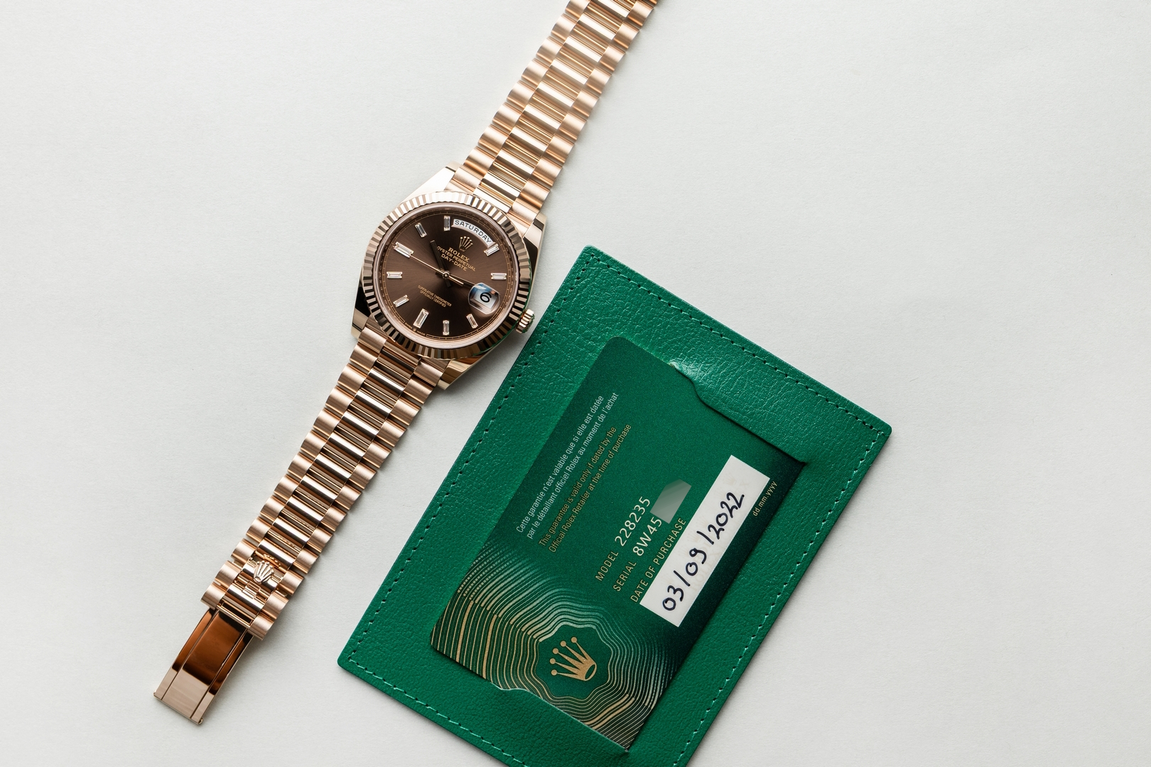 228235 Day-Date (2020 full set / from italy / top condition / choco baguette dial) – Bild 2