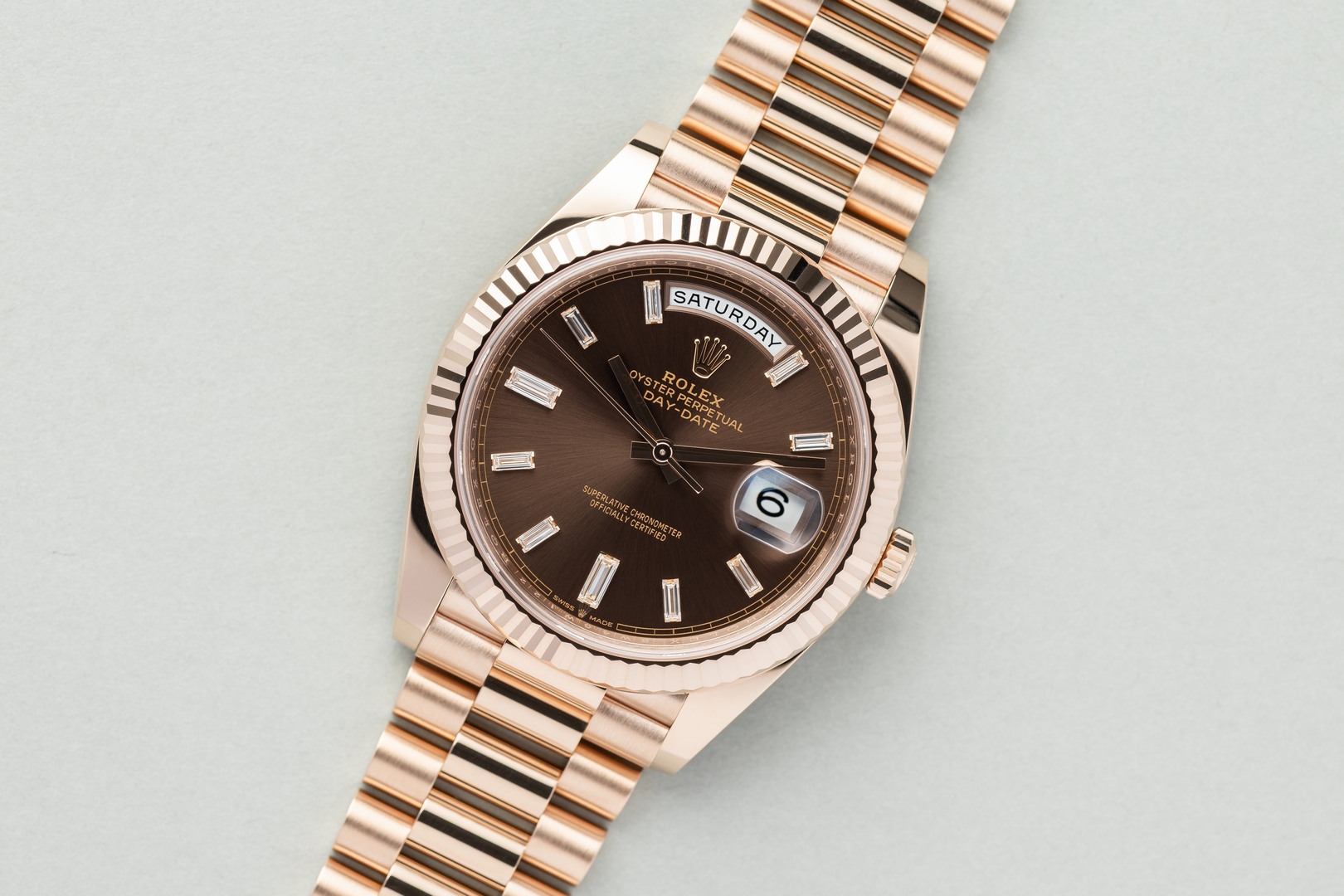 228235 Day-Date (2020 full set / from italy / top condition / choco baguette dial) – Bild 4