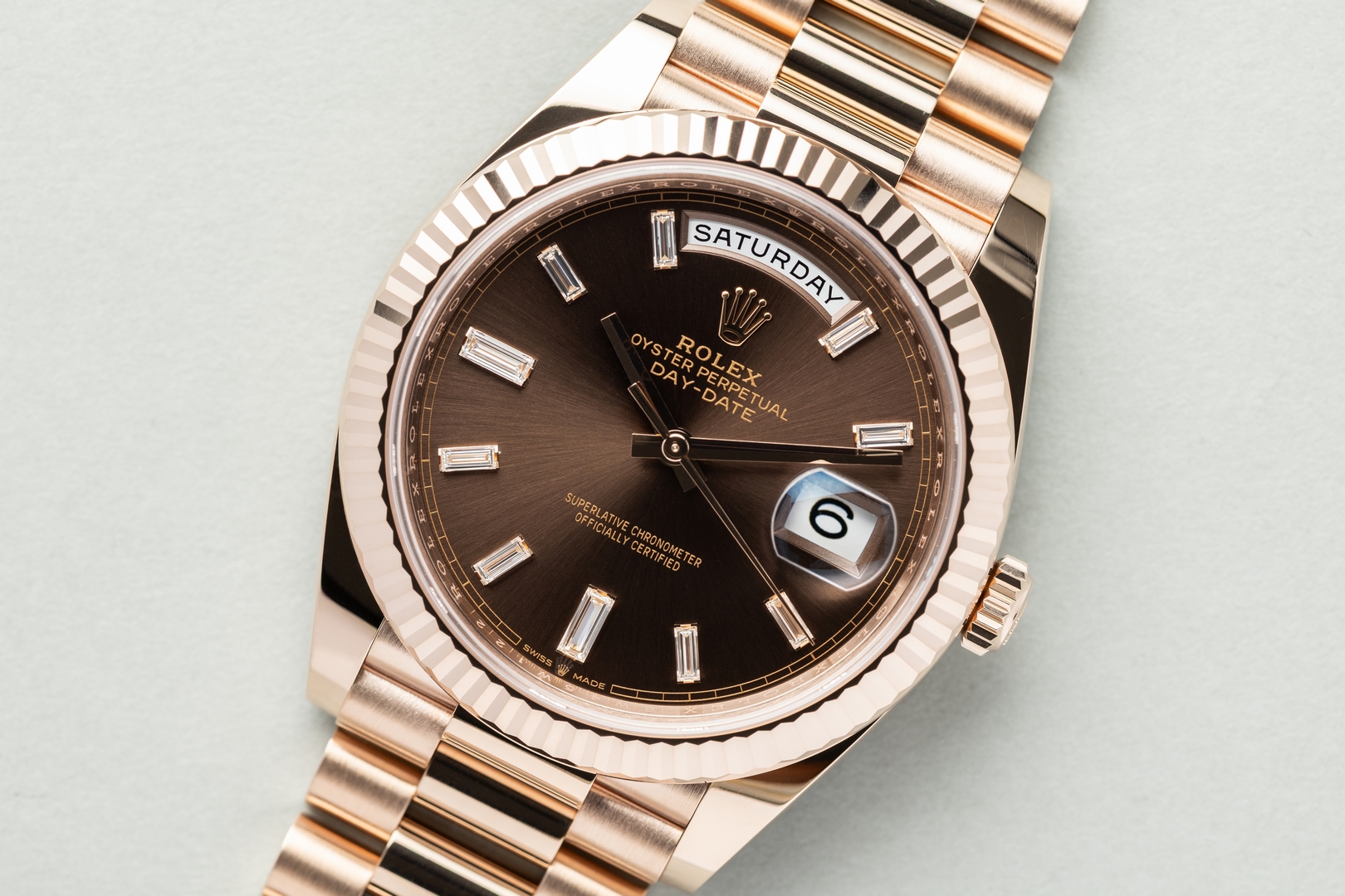 228235 Day-Date (2020 full set / from italy / top condition / choco baguette dial) – Bild 5