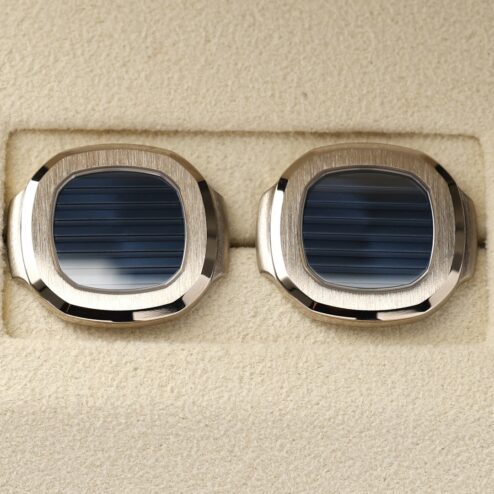 Alternative view of Nautilus style cufflinks (18 carat white gold / new with original box)