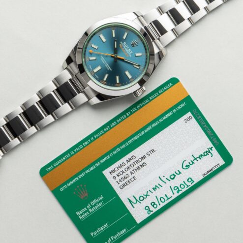 Alternative view of 116400GV Milgauss (blue dial / 2019 full set / unpolished top)